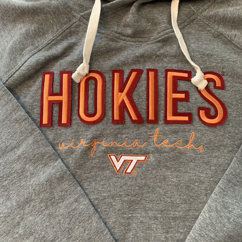 Virginia Tech VT Hokies Diagram Size L Gray Long Sleeve Hoodie Pop Out Logo - Picture 2 of 4